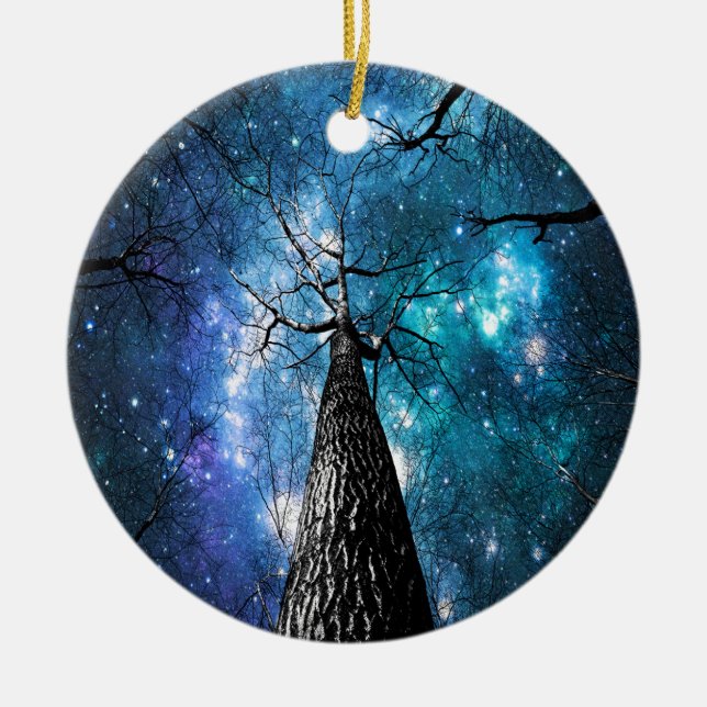 Schwarze Bäume fallen Sterne Keramikornament (Vorne)