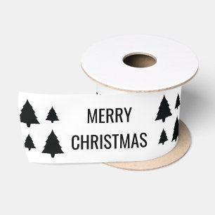 Schwarze Baumformen mit Frohe Weihnachten Text Satinband