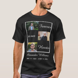 Schwarze Beerdigung Custom 3 Foto Collage Memorial T-Shirt