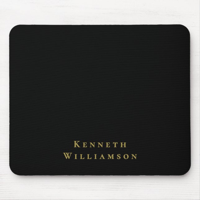 Schwarze benutzerdefinierte goldene Namens Minimal Mousepad (Vorne)