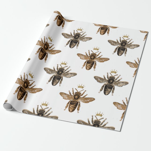 Schwarze Bienen auf Weiß Geschenkpapier (Ungerollt)