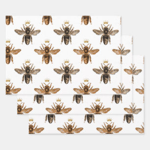 Schwarze Bienen auf Weiß Geschenkpapier Set