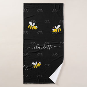 Schwarze Bienen Sommerspass Spaß Monogramm Badhandtuch Set