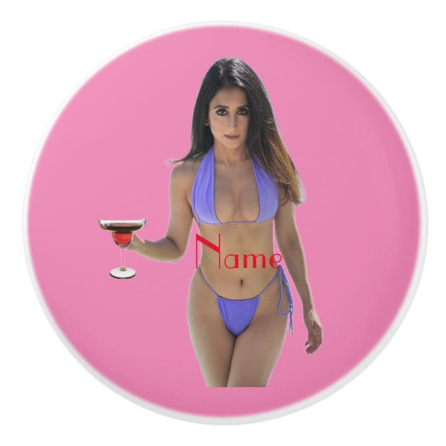 Schwarze Bikini Schönheit Thunder_Cove Keramikknauf (Vorderseite)