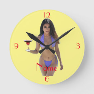 Schwarze Bikini Schönheit Thunder_Cove Runde Wanduhr