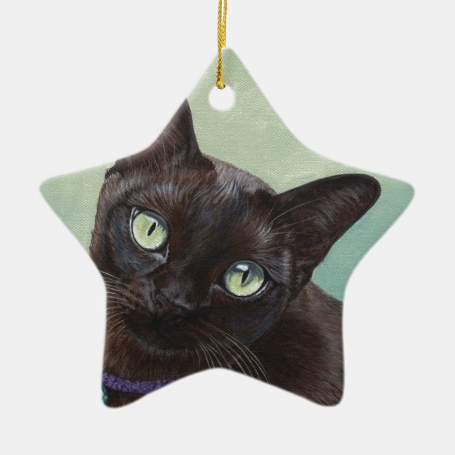 Schwarze birmanische Katzen-Elche Keramik Ornament (Vorne)