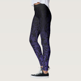 Schwarze bis Lila Ombre Gradient Faltenbalg Damast Leggings