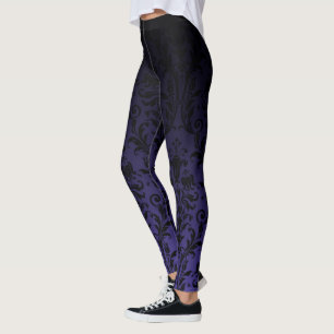 Schwarze bis Lila Ombre Gradient Faltenbalg Damast Leggings