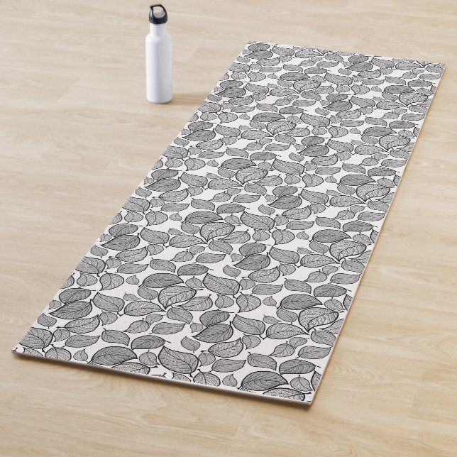 Schwarze Blätter auf Weiß Yogamatte (Beispiel)