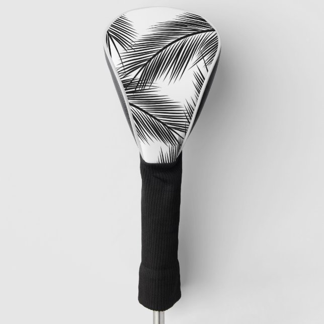 Schwarze Blätter auf weißem Hintergrund Golf Headcover (Vorderseite)