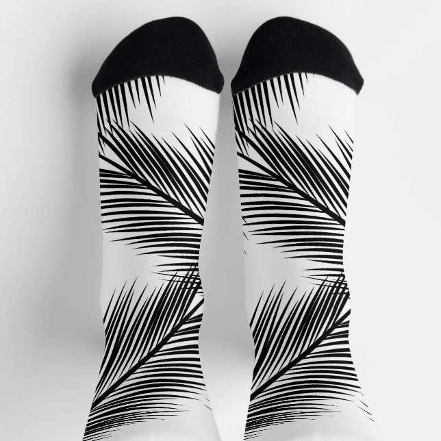 Schwarze Blätter auf weißem Hintergrund Socken (Oben)