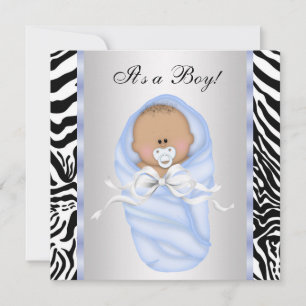 Schwarze Blau Zebra Baby Boy Shower Einladungen