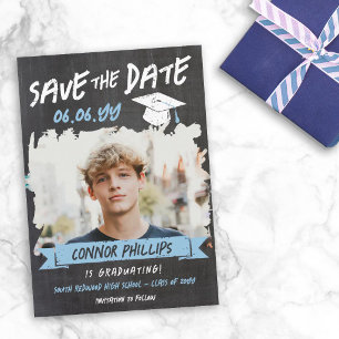 Schwarze Blaue Coole Kreide Foto Abschluss Save The Date
