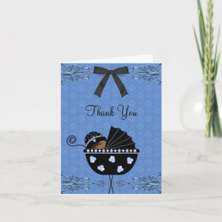 Schwarze Blaue Damast-Baby-Shower-Dankeskarten Dankeskarte