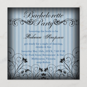 Schwarze & Blaue Florale Chic Junggesellinnenabsch Einladung