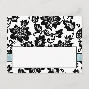Schwarze/blaue florale Damast-Hochzeitsplatzkarte Postkarte