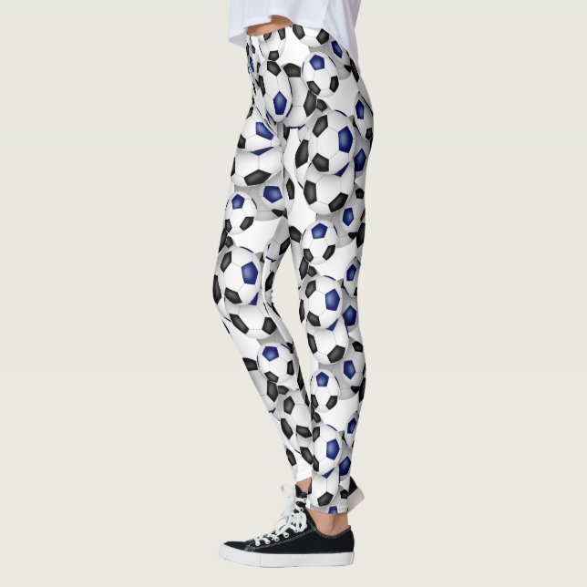 schwarze blaue Fußbälle Muster Leggings (Links)