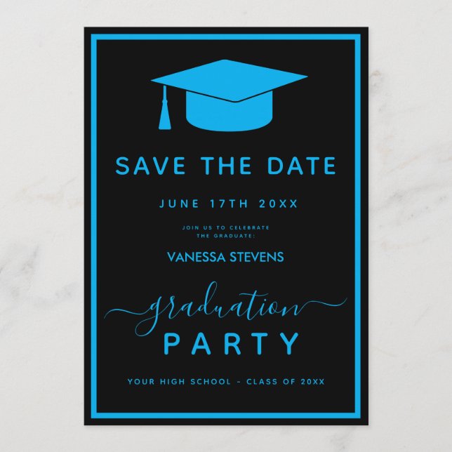 Schwarze blaue klassische Abschluss-Save-the-Date- Save The Date (Vorderseite)