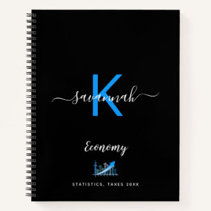 Schwarze blaue Monogramm-Typografie Wirtschaftsbür Notizbuch
