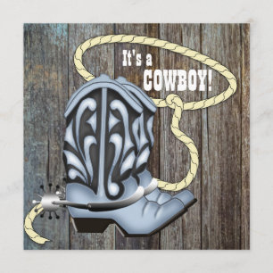 Schwarze blaue Scheunenholz-Cowboy-Baby-Party Einladung