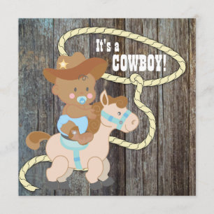 Schwarze blaue Scheunenholz-Cowboy-Baby-Party Einladung