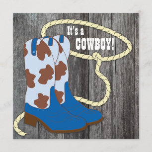 Schwarze blaue Scheunenholz-Cowboy-Baby-Party Einladung