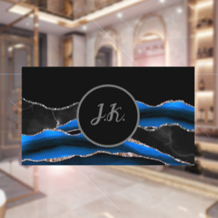 Schwarze Blaue Silberne Initialen Achat Glam Marmo Visitenkarte