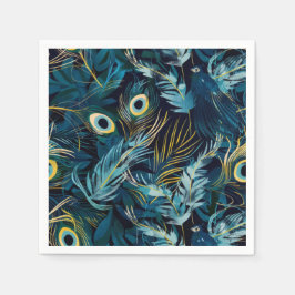 Schwarze, blaue und gelbe Pfauenfedern Serviette