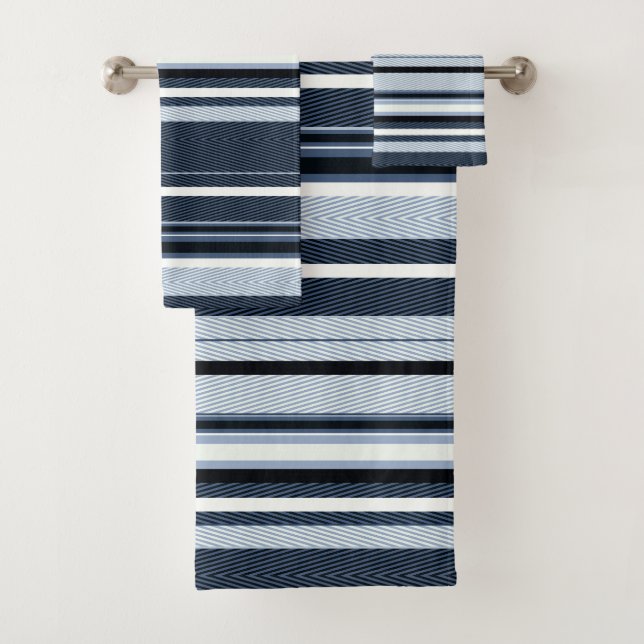 Schwarze, blaue, weiße Streifen. Badhandtuch Set (Insitu)
