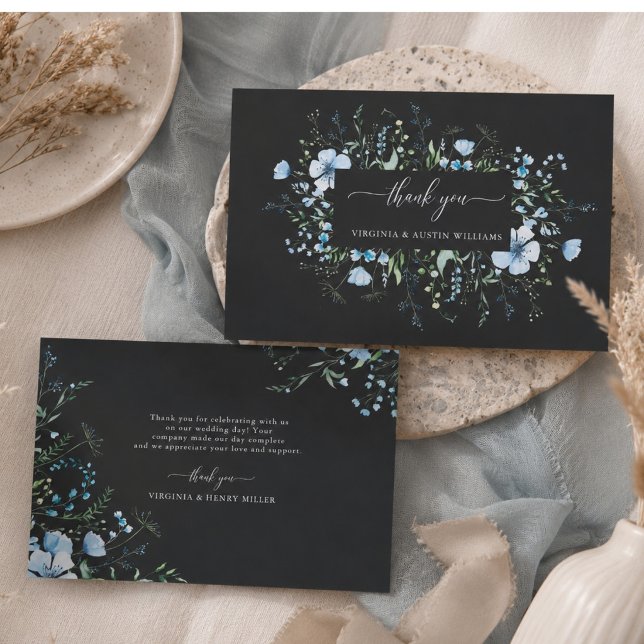 Schwarze Blaue Wildblumen-Hochzeit Danke (Von Creator hochgeladen)