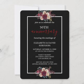 Schwarze Blume 50. Hochzeitstag Einladung