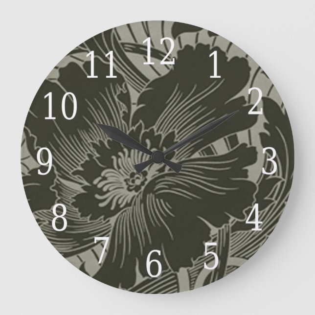 Schwarze Blume Art Round Clock Große Wanduhr (Vorderseite)