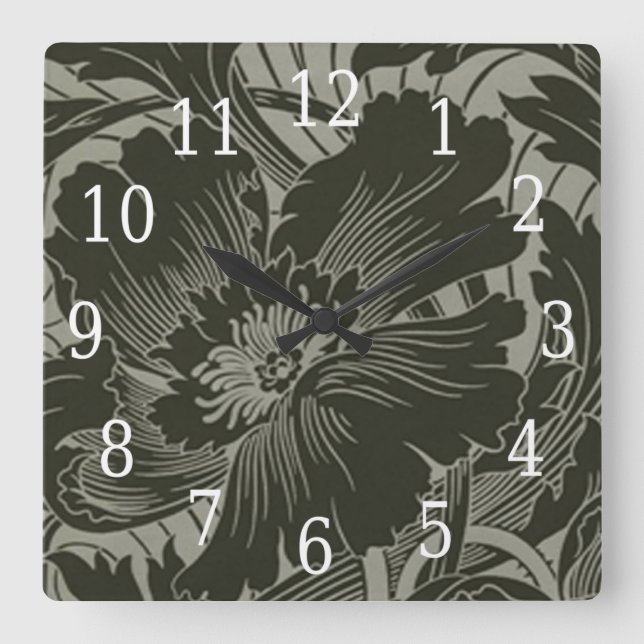 Schwarze Blume Art Square Uhr (Vorderseite)