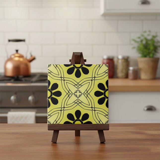 Schwarze Blume auf dem grünen Hintergrund Fliese (Von Creator hochgeladen)