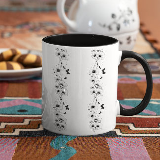 Schwarze Blume Blumenmuster Kaffeemaschine Tasse