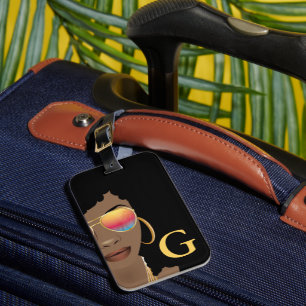 Schwarze Blume in der Haare, Monogramm, Rosa und B Gepäckanhänger