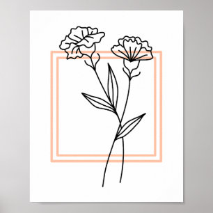 Schwarze Blume Kontur mit Peach Frame Art Poster