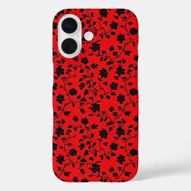 Schwarze Blume Rotes Muster Case-Mate iPhone Hülle (Rückseite)