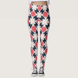 Schwarze Blume und rosa Blume Muster Leggings