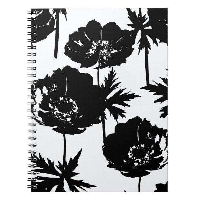 Schwarze Blume, weiß, monochrom Notizblock (Vorderseite)