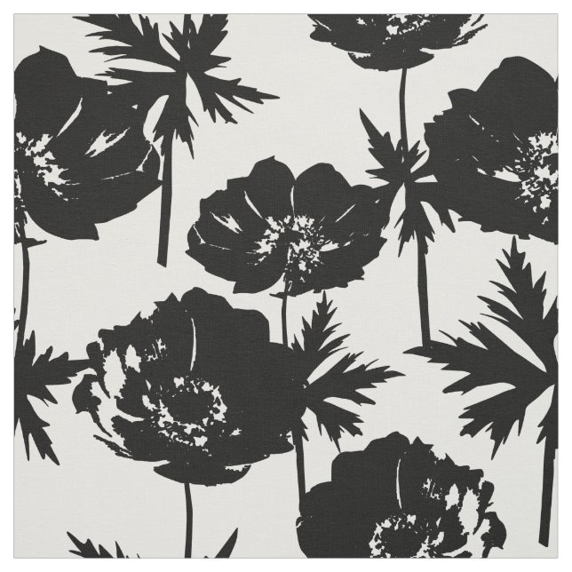 Schwarze Blume, weiß, monochrom Stoff (Muster)