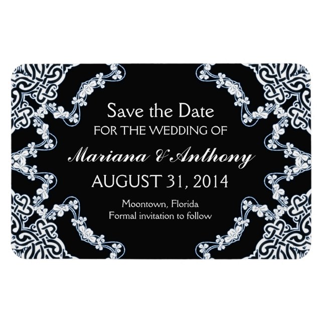 schwarze Blumen-Damaskus Save-the-Date-Magnete Magnet (Horizontal)