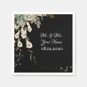 Schwarze Blumen-Girlande Schrift Elegante Hochzeit Serviette