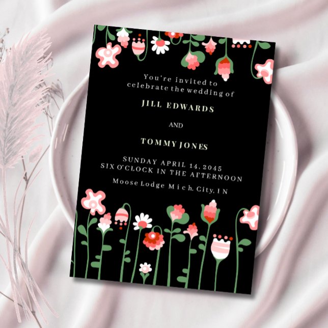 Schwarze Blumen Hochzeits Einladung (Von Creator hochgeladen)