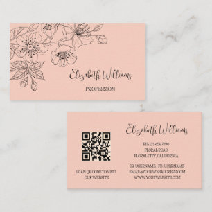 Schwarze Blumen Linie Botanischer QR-Code Visitenkarte