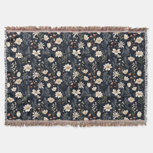 Schwarze Blumen mit Beige und Orange Decke (Vorderseite)