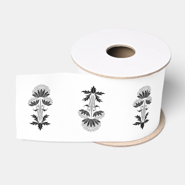 Schwarze Blumen Ripsband (Spule)