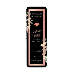 Schwarze Blumen-Roségold-Produktverpackungslabels 