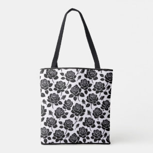Schwarze Blumen-Rosen-Druck-Tasche