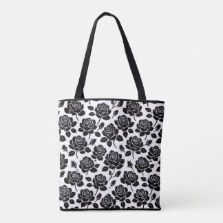 Schwarze Blumen-Rosen-Druck-Tasche